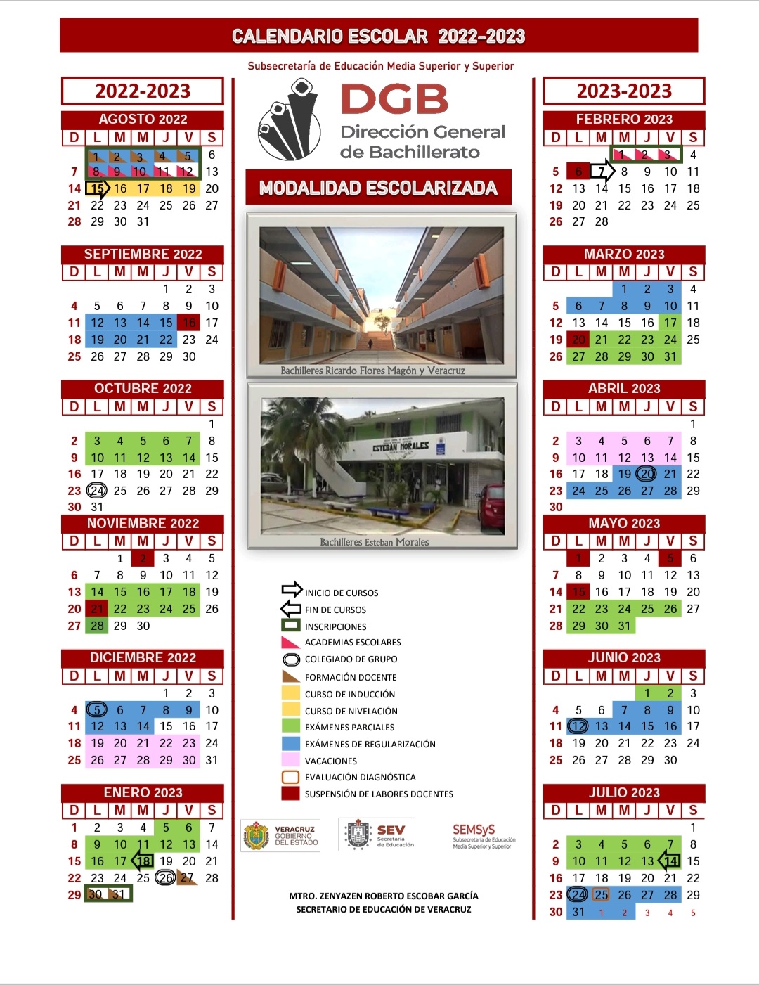 Calendario escolar 20232024 Escuela de Bachilleres Diurna "Antonio